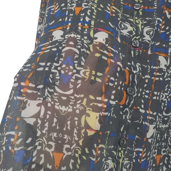 Cabi | Abstract Pattern Sheer Lightweight Button Up Long Sleeve Blouse Top - Picture 5 of 11